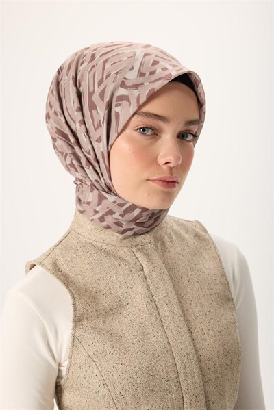 İnce Pamuk Soft Eşarp Krem-Kahverengi Vizon Desenli Nefes Alan Tok Duruşlu 90x90
