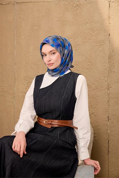 İnce Pamuk Soft Eşarp Siyah-Füme-Gri-Saks Desenli Kaymaz Dokulu Nefes Alan 90x90