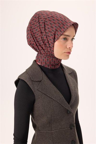 İnce Pamuk Soft Eşarp Siyah-Kırmızı Gri Desenli Kaymaz Dokulu Nefes Alan 90x90