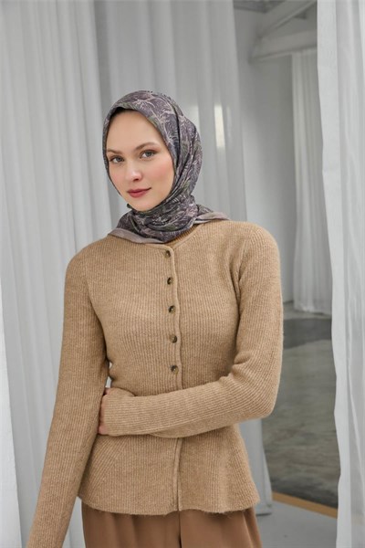 İnce Pamuk Soft Eşarp Soluk Mor Yaprak Desenli Hafif Dokulu 90x90