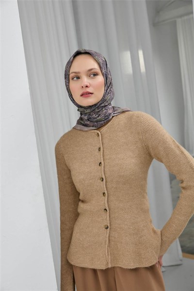 İnce Pamuk Soft Eşarp Soluk Mor Yaprak Desenli Hafif Dokulu 90x90