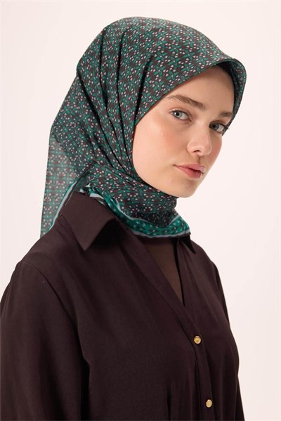 İnce Pamuk Soft Eşarp Soluk Siyah-Patina Desenli Tok Duruşlu Kaymaz 90x90