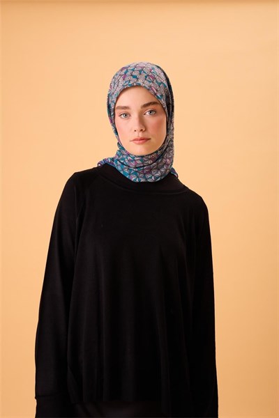 İnce Pamuk Soft Eşarp Turkuaz Violet Gri Krem Desenli Kaymaz Dokulu Tok Duruşlu 90x90