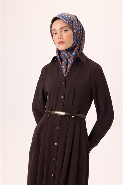 İnce Pamuk Soft Eşarp Vizon Kahverengi Saks Desenli Nefes Alan 90x90