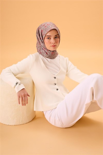 İnce Pamuk Soft Eşarp Vizon-Narçiçeği Desenli Tok Duruşlu 90x90