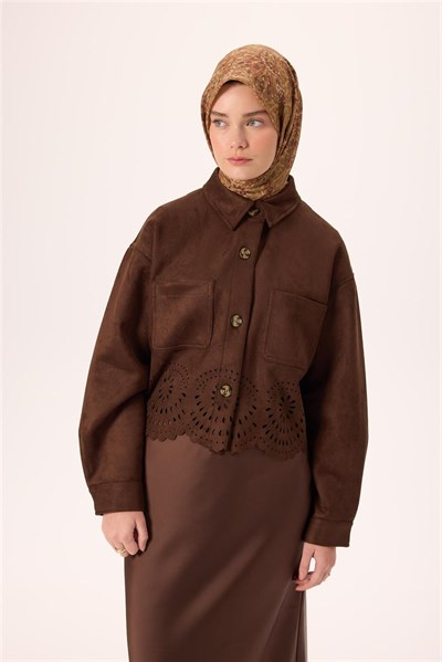 İnce Pamuk Soft Eşarp Zeytuni-Kahverengi Desenli Kaymaz Dokulu Tok Duruşlu 90x90