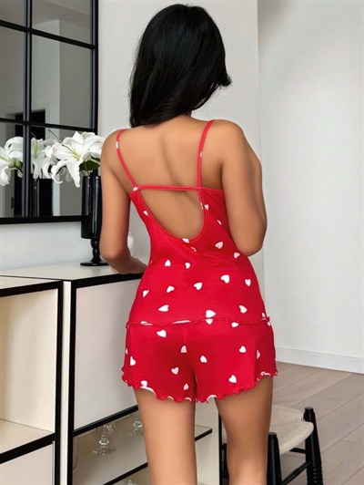 Kadın Kalp Desenli Şortlu Pijama Takım 5178