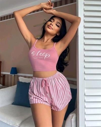 Kadın bebe mavisi çizgili desen Askılı Şortlu Pijama Takım 5001