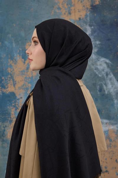 Kare Desen Pamuk Jakar Şal Siyah 8012-10