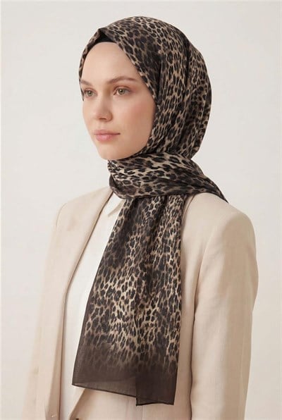 Leopar Desen Pamuklu Acı Kahve 90x200 Soft Şal