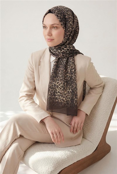 Leopar Desen Pamuklu Acı Kahve 90x200 Soft Şal