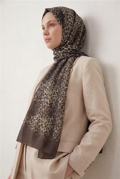 Leopar Desen Pamuklu Acı Kahve 90x200 Soft Şal