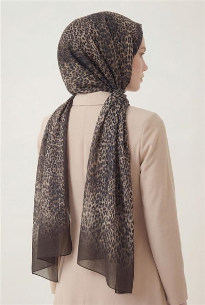 Leopar Desen Pamuklu Acı Kahve 90x200 Soft Şal