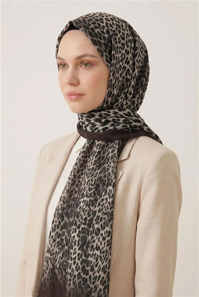 Leopar Desen Pamuklu Çikolata Kahve 90x200 Soft Şal