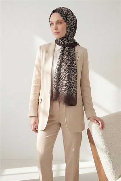 Leopar Desen Pamuklu Çikolata Kahve 90x200 Soft Şal