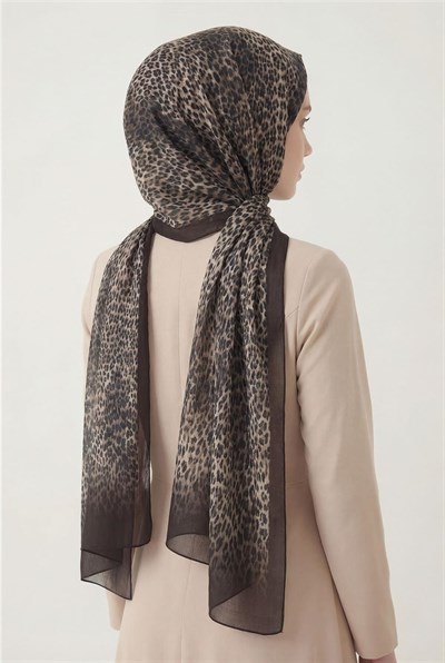 Leopar Desen Pamuklu Çikolata Kahve 90x200 Soft Şal