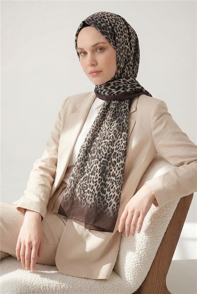 Leopar Desen Pamuklu Çikolata Kahve 90x200 Soft Şal