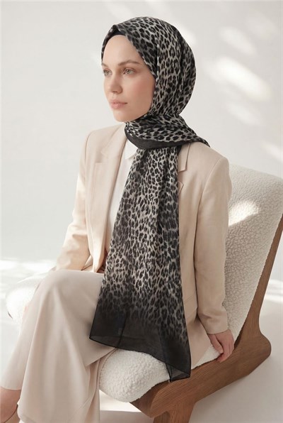 Leopar Desen Pamuklu Füme 90x200 Soft Şal