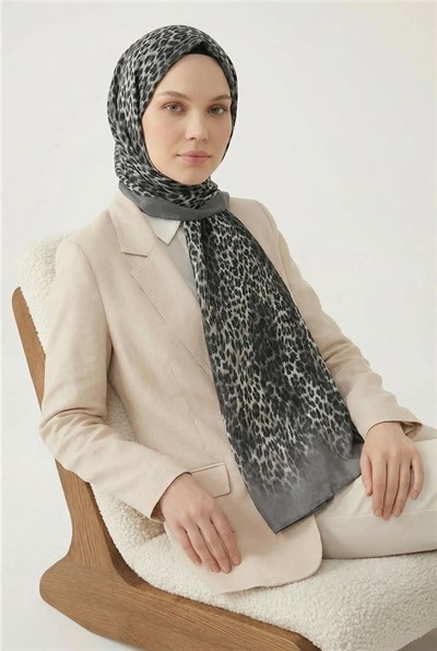 Leopar Desen Pamuklu Gri 90x200 Soft Şal