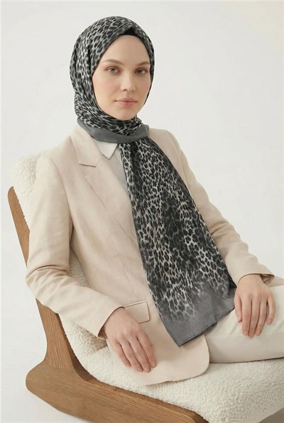 Leopar Desen Pamuklu Gri 90x200 Soft Şal