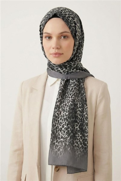 Leopar Desen Pamuklu Gri 90x200 Soft Şal