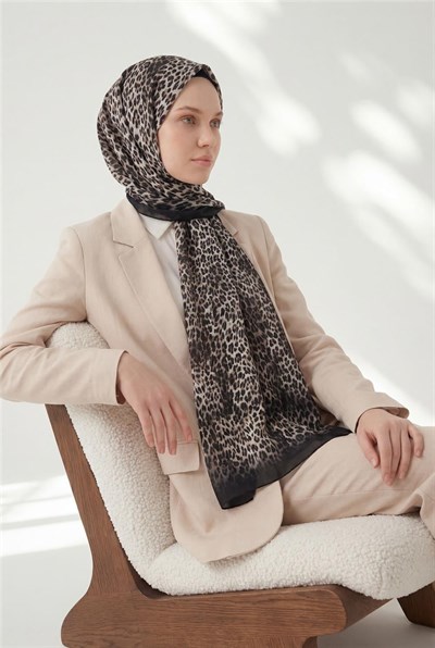 Leopar Desen Pamuklu Krem 90x200 Soft Şal