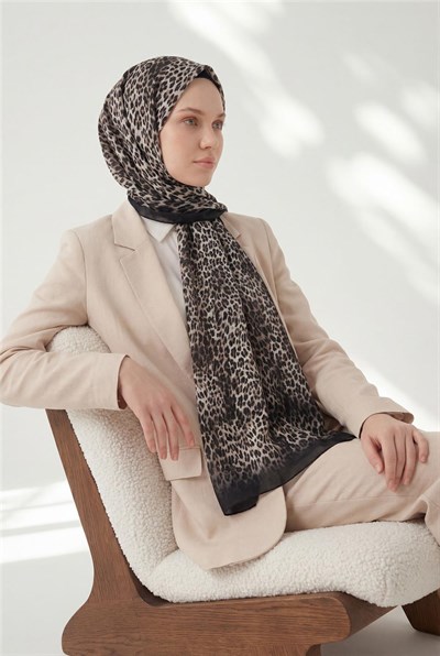 Leopar Desen Pamuklu Krem 90x200 Soft Şal