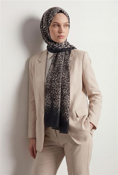 Leopar Desen Pamuklu Krem 90x200 Soft Şal