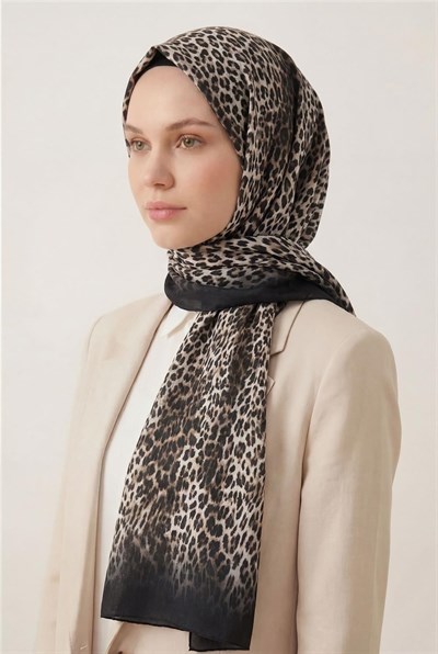 Leopar Desen Pamuklu Krem 90x200 Soft Şal