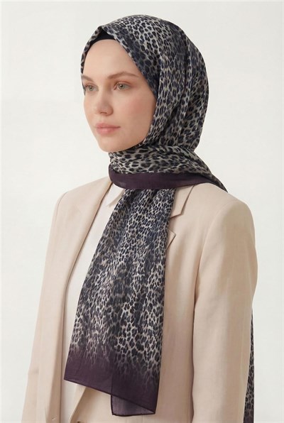 Leopar Desen Pamuklu Patlıcan Moru 90x200 Soft Şal