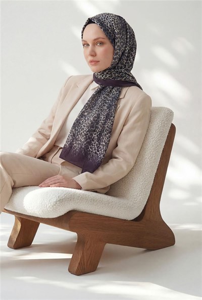 Leopar Desen Pamuklu Patlıcan Moru 90x200 Soft Şal