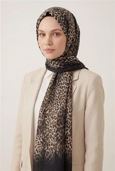 Leopar Desen Pamuklu Sütlü Kahve 90x200 Soft Şal