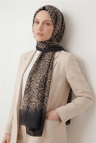 Leopar Desen Pamuklu Sütlü Kahve 90x200 Soft Şal