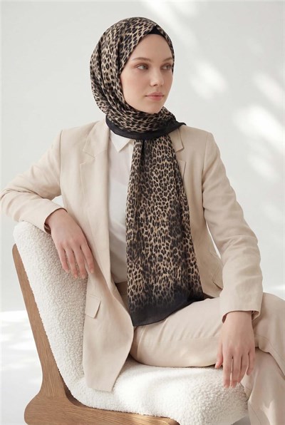 Leopar Desen Pamuklu Sütlü Kahve 90x200 Soft Şal