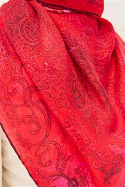 Monare Eşarp Etnik Motif Bayrak Kırmızı 90x90