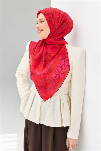 Monare Eşarp Etnik Motif Bayrak Kırmızı 90x90