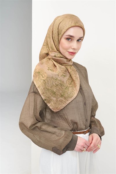 Monare Eşarp Etnik Motif Bej 90x90