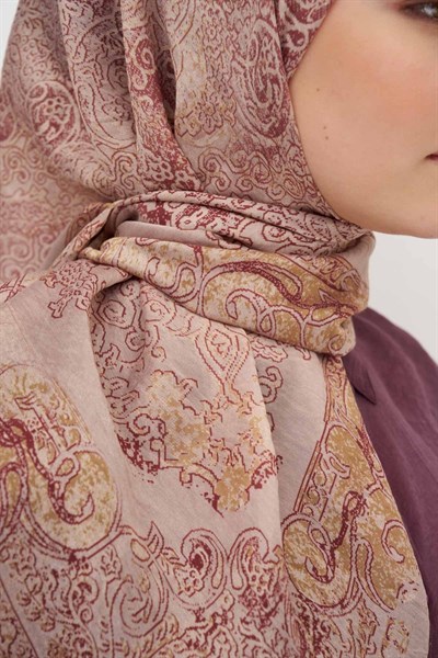 Monare Eşarp Etnik Motif Gül Kurusu 90x90