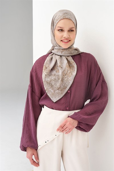 Monare Eşarp Etnik Motif Gümüş 90x90