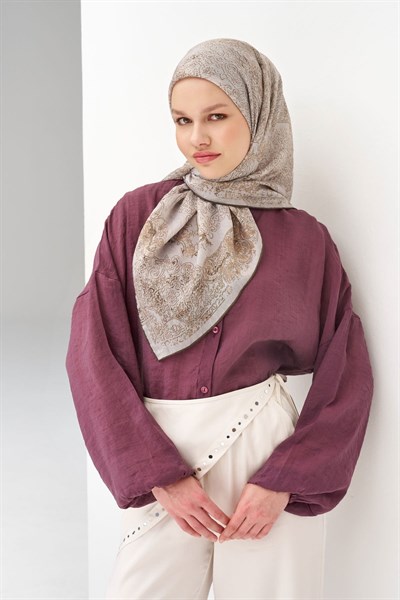 Monare Eşarp Etnik Motif Gümüş 90x90