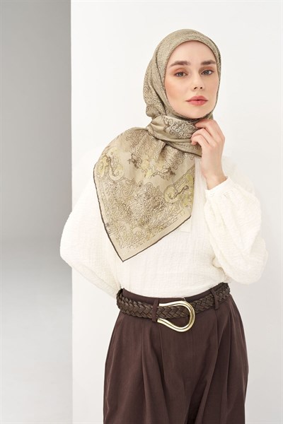 Monare Eşarp Etnik Motif Küf Yeşili 90x90