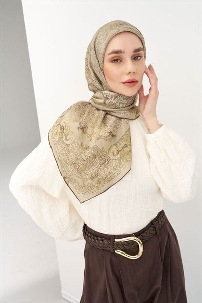 Monare Eşarp Etnik Motif Küf Yeşili 90x90