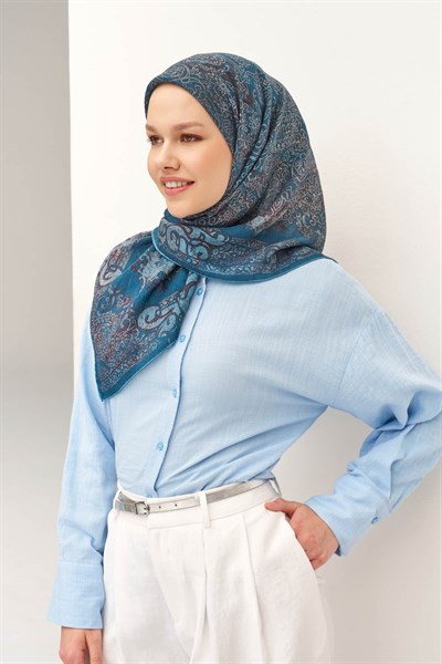 Monare Eşarp Etnik Motif Mavi 90x90