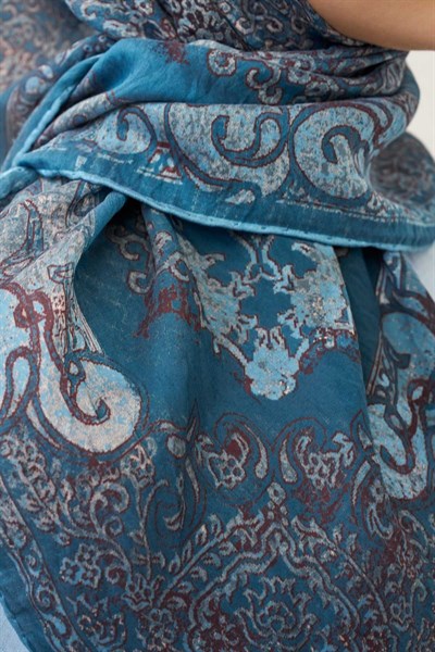 Monare Eşarp Etnik Motif Mavi 90x90