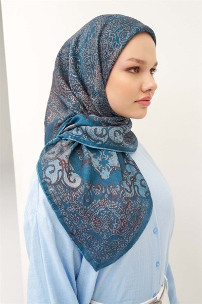 Monare Eşarp Etnik Motif Mavi 90x90