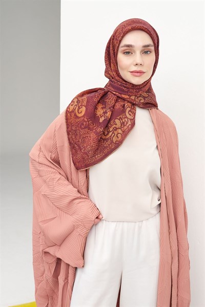 Monare Eşarp Etnik Motif Mürdüm 90x90