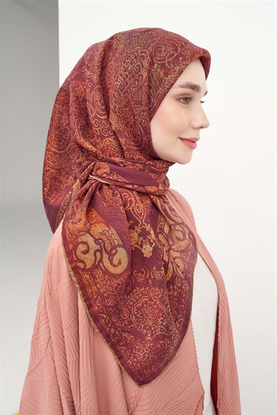 Monare Eşarp Etnik Motif Mürdüm 90x90