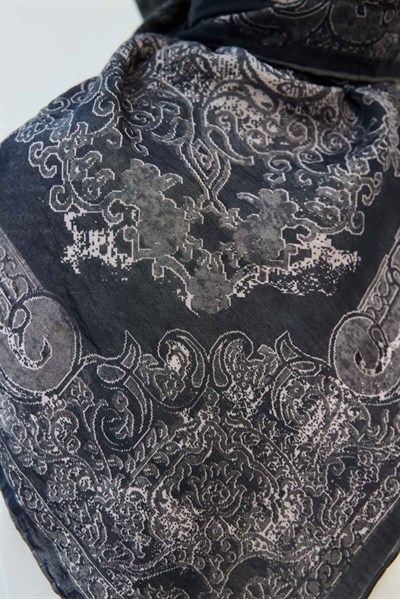 Monare Eşarp Etnik Motif Siyah 90x90
