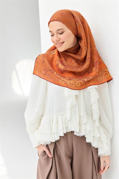 Monare Eşarp Etnik Motif Turuncu 90x90