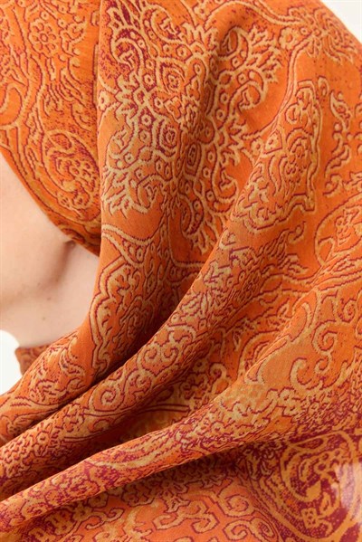 Monare Eşarp Etnik Motif Turuncu 90x90